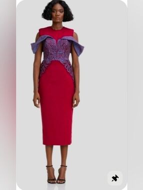 Christie Brown Women's Designer Formal Midi Red Dress Size 16